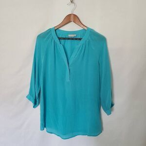 Ellie Kai Turquoise 100% Silk Womens‎ Blouse sz 10